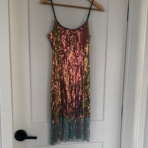 Chameleon Sequin Dress with Fringe Bottom
